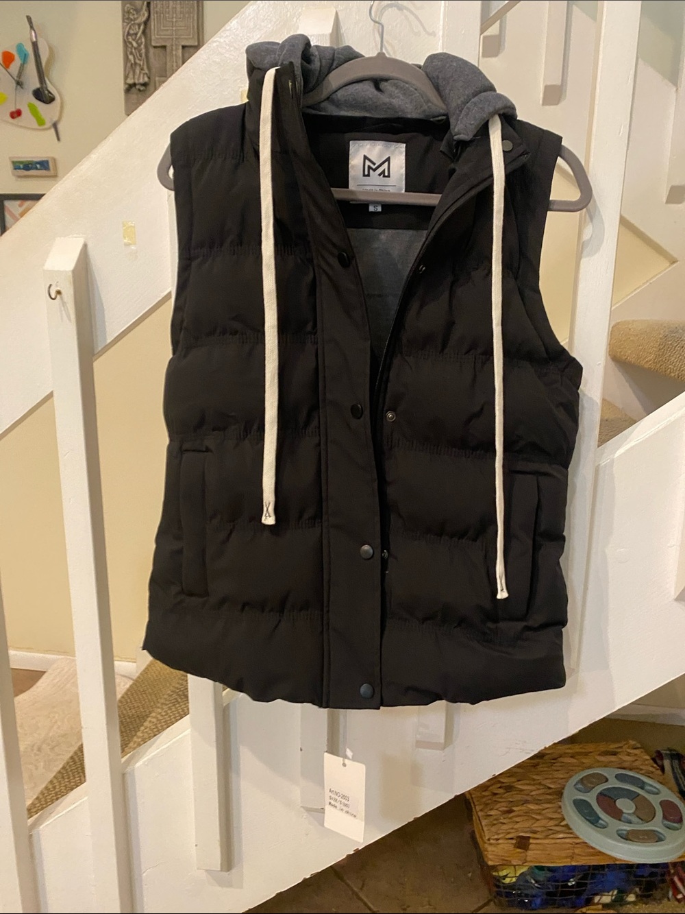 Black Puffer Vest with Grey Hoodie Insert NWT SMALL